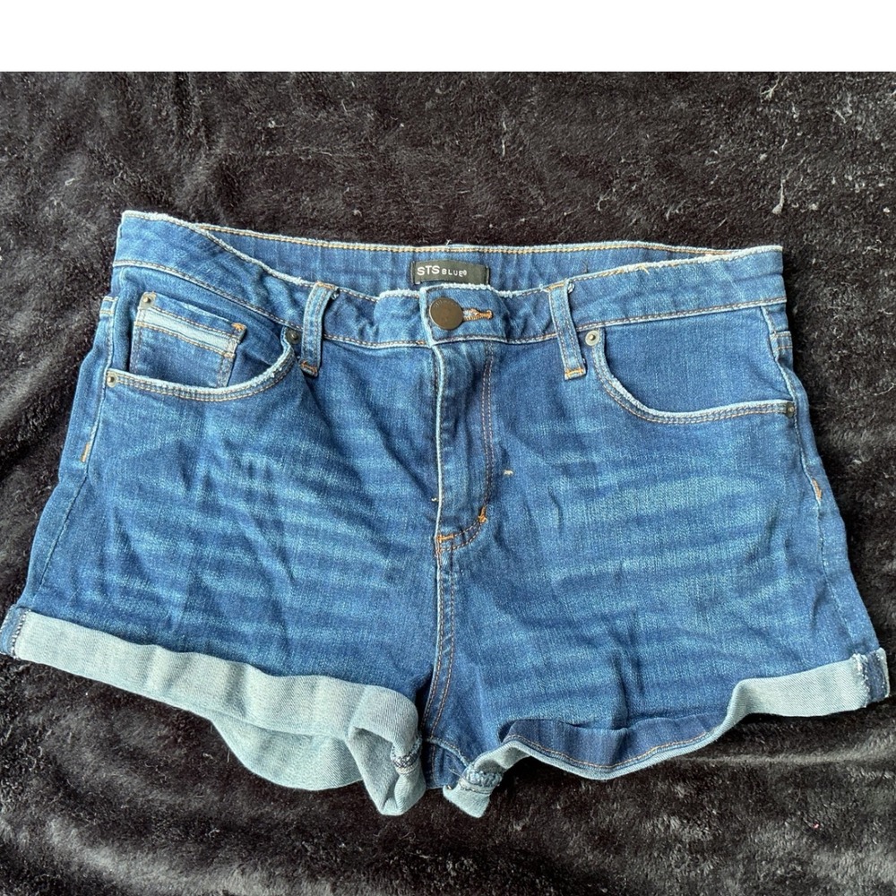 STS Blue Denim Shorts Womens 28/8 Blue‎ Excellent Rolled Cuff Mid Rise Stretch